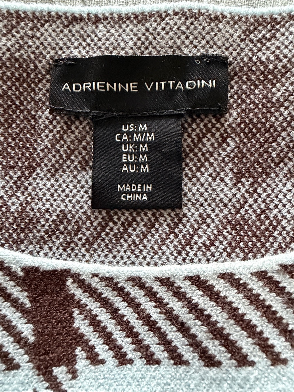 Adrienne Vittadini Brown & Cream Textured Crewneck Sweater